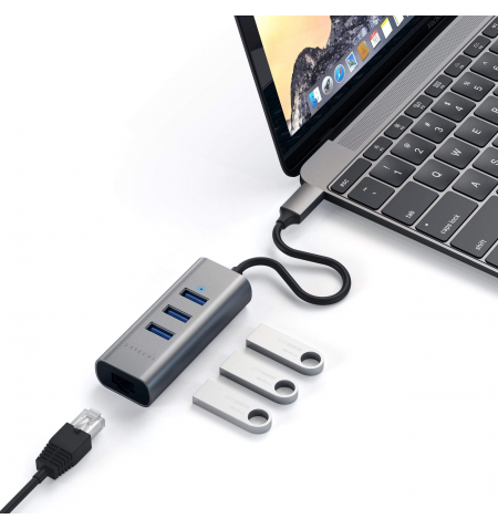 Satechi USB C 2in1 Hub 3x USB3.0   Ethernet • Space gray