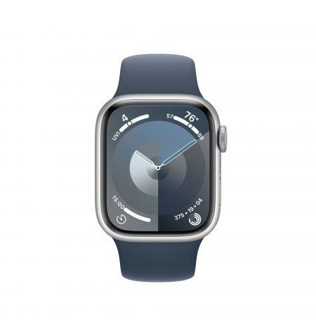 Apple Watch 9 41mm Silver • Storm Blue Sport Band • M L
